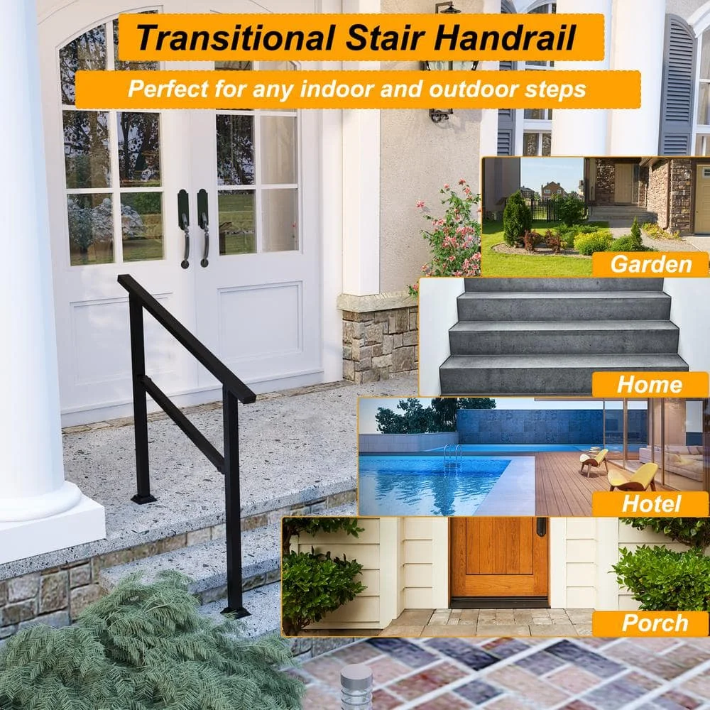 36 cali. Zestaw poręczy z czarnego żelaza, wysokość 100 cm, szerokość 100 cm, regulowane poręcze na zewnątrz, pasują do 2 lub 3 stopni (2 sztuki)