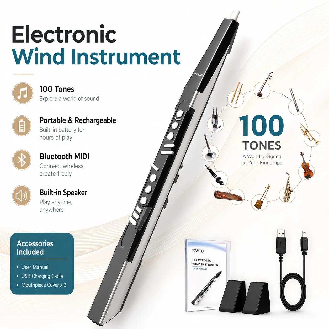 Saxofone Digital Eletrônico Bluetooth MIDI Recarregável