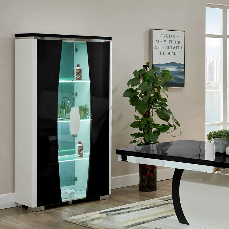 &Guangdong Wholesale Wooden Dining Bar Wine Cabinet Home Furniture Living Room Luxury Storage Glass Display Cabinet