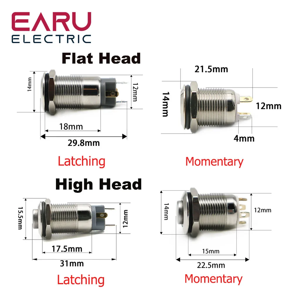 強力な金属製押しボタンスイッチ,LEDライト,3v,6v,12v,24v,220v,ステンレス鋼