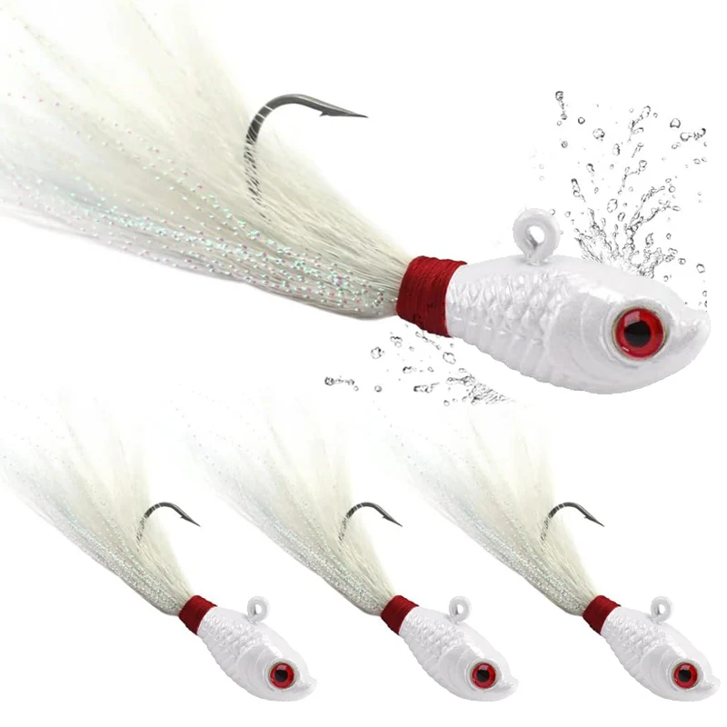 3 señuelos de pesca Bucktail Jig Heads con pelo sintético, para agua salada y dulce, para lubina, lucio y lucioperca, que brillan en la oscuridad