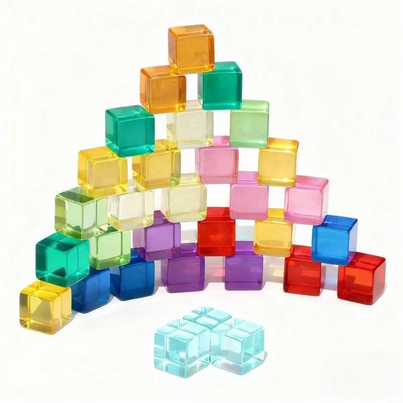 Cubi acrilici di cristallo arcobaleno ad alta trasparenza Blocchi di gemme impilabili Blocchi di costruzione sensoriali per bambini che imparano l'ombra luminosa a colori