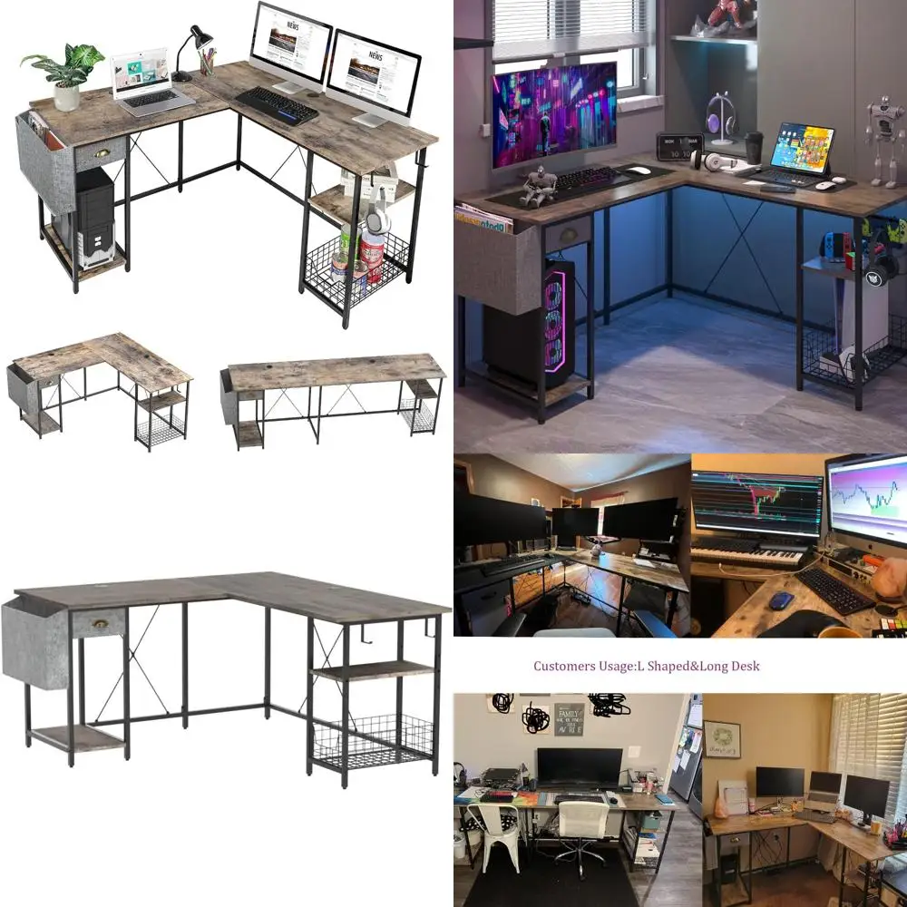 

Large 88.5 Inch L-Shaped Computer Desk with Storage and Drawers for Home Office Use
