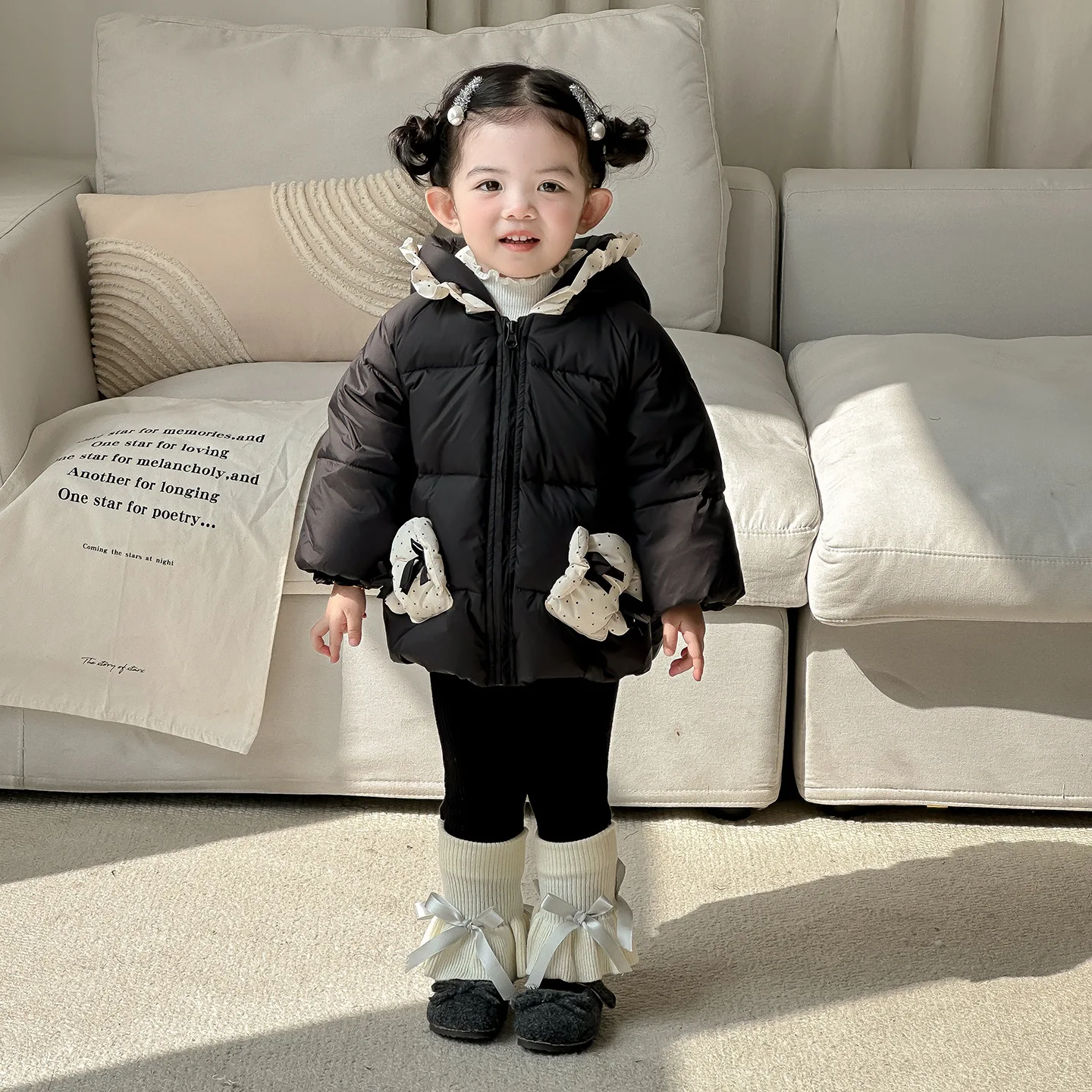 

2025 Winter Kids Baby Girls Jacket Hooded Thicken Warm Toddler Girls Coat Casual 90% White Duck Newborn Girls Outerwear Coat
