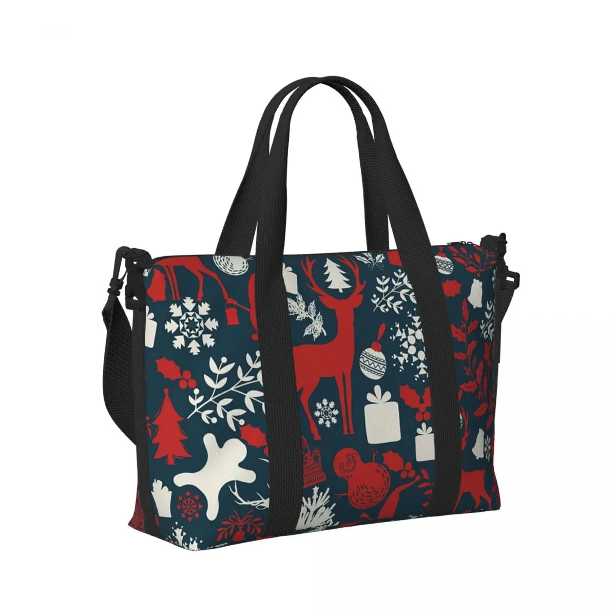 

Christmas Santa Claus Deer Winter Snowflake Ho Red White Beach Travel Bag Tote Bags for Sport Women Shopping Duffle Shoulder Bag