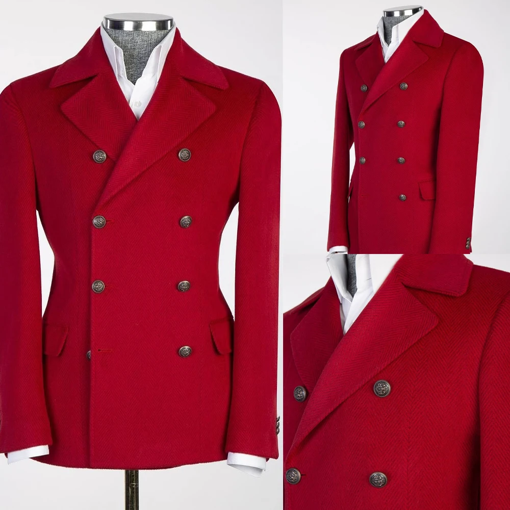 

Зимнее роскошное свадебное пальто для мужчин, однотонный пиджак с зубчатыми лацканами, двубортное пальто, только куртка на заказ