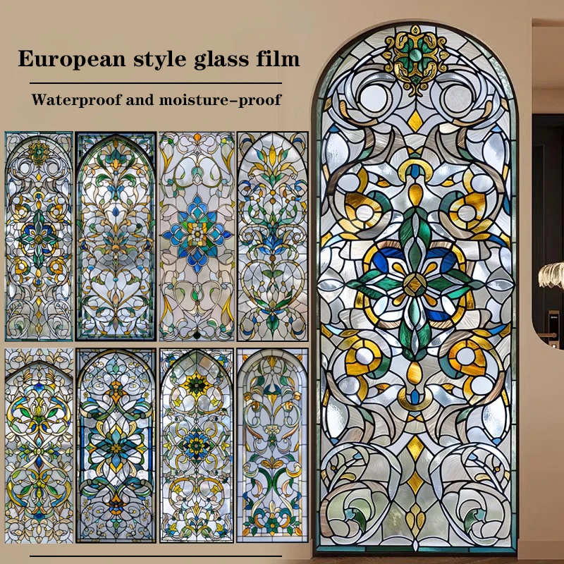 European Self-adhesive Glass Film Retro American Colored Glass Film Electrostatic Frosted Window Tint Window Film Stained Glass