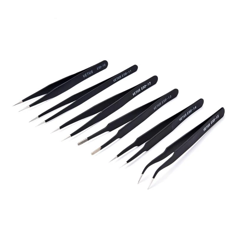 6pcs Esd Anti-static Stainless Steel Tweezer Set Maintenance Repair Tool Kit Anti Static Model Making Tool Hand Tool Set