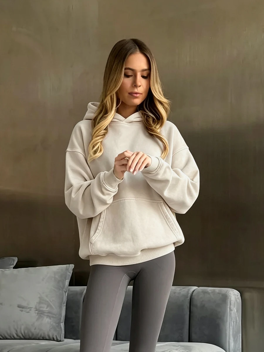 Wolfeel Women's Hooded Sweatshirt Set Long Sleeved Pullover Hooded Sweatshirt Loose Fit Casual Spring and Autumn Sportswear