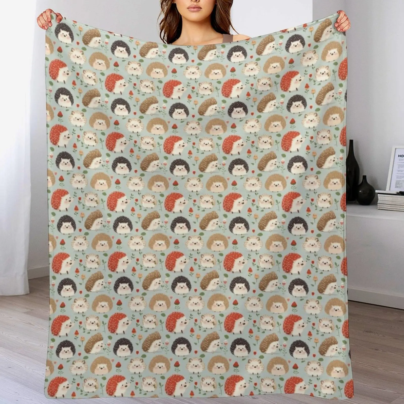 Cute Hedgehog Repeating TIle Throw Blanket Warm Comfortable Blanket Gift for Parents Friends