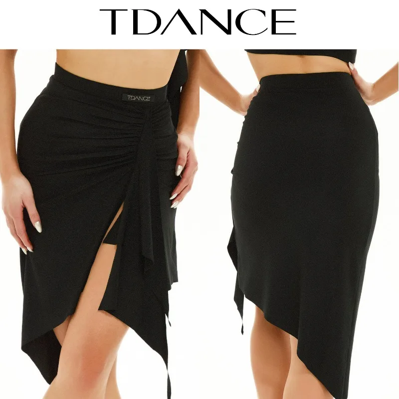 

Индивидуальные женские латинские танцы TDANCE [выращенная плиссированная полуюбка с разрезом] униформа для тренировок для взрослых, универсальная нерегулярная GL-77 для занятий