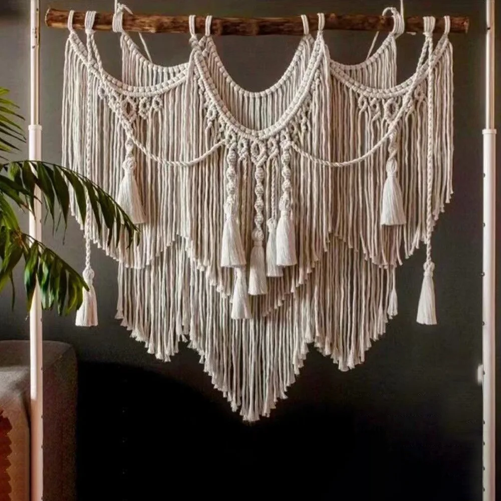 

Large Macrame Wall Hangding Tapestry Bohemian Style Geometric Art Decor Chic Handicrafts Woven For Home House Bedroom Background