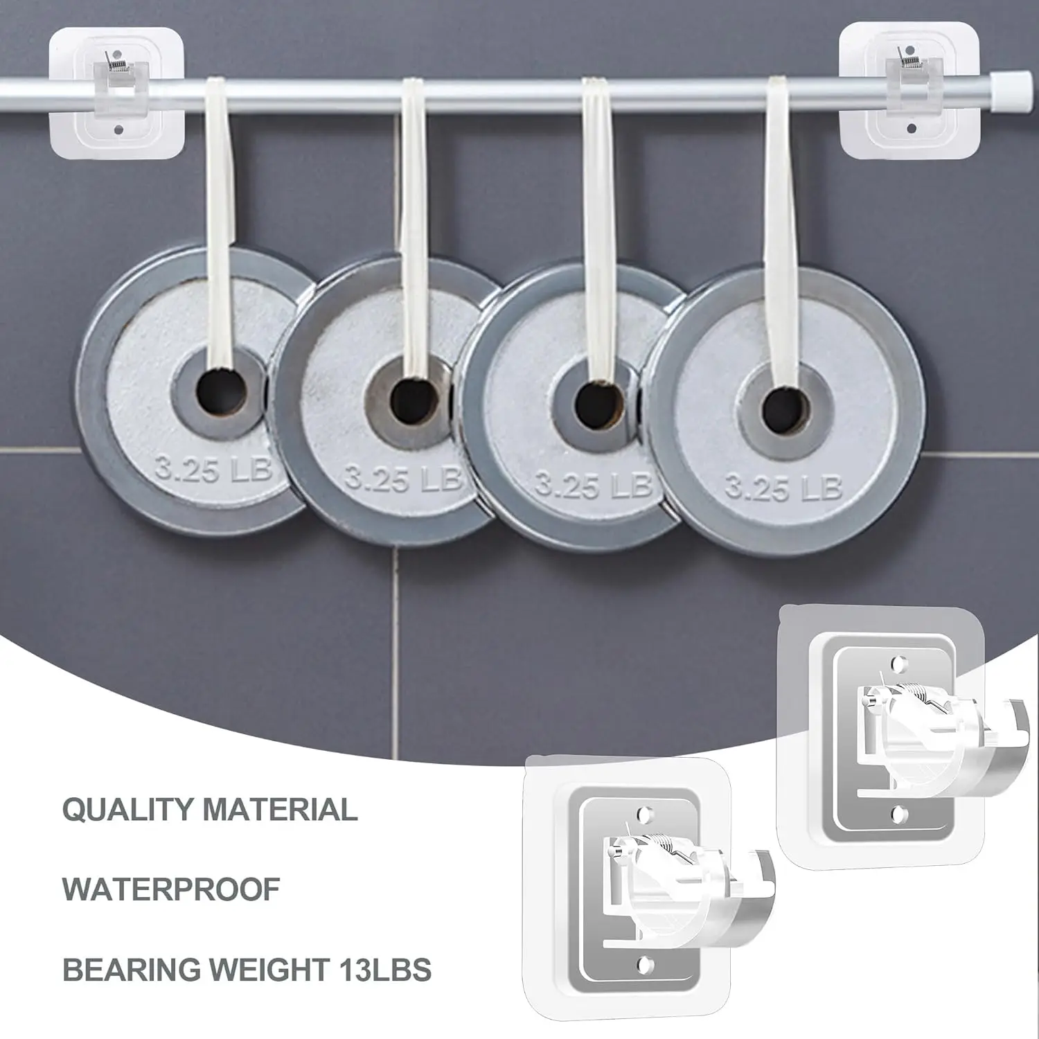 No Drill Curtain Rod Holder Hooks, 8PCS Self Adhesive Brackets for Bathroom Kitchen, Clear view 5