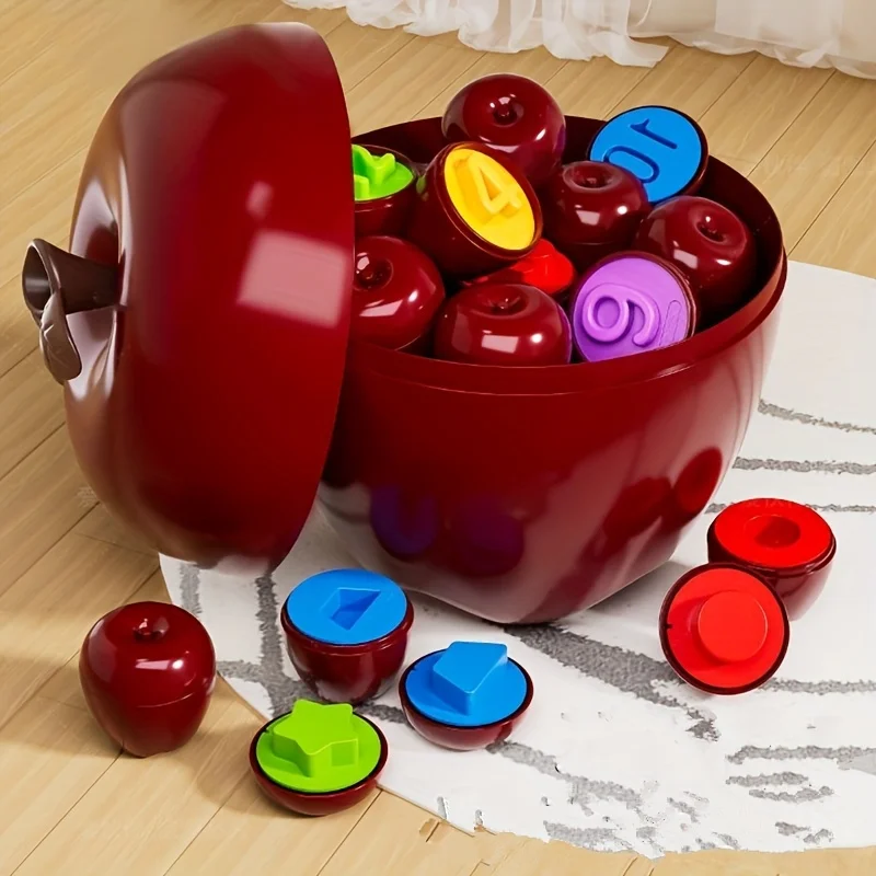 Apple-shaped number and shape matching Easter egg toy – a color recognition learning puzzle suitable for boys and girls to play