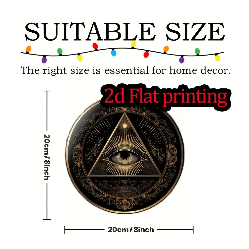 Black and Gold All-Seeing Eye Illuminati Round Metal Sign, 2D Flat Printed Mystical Occult Art Tin Plaque, Gothic Esoteric Home