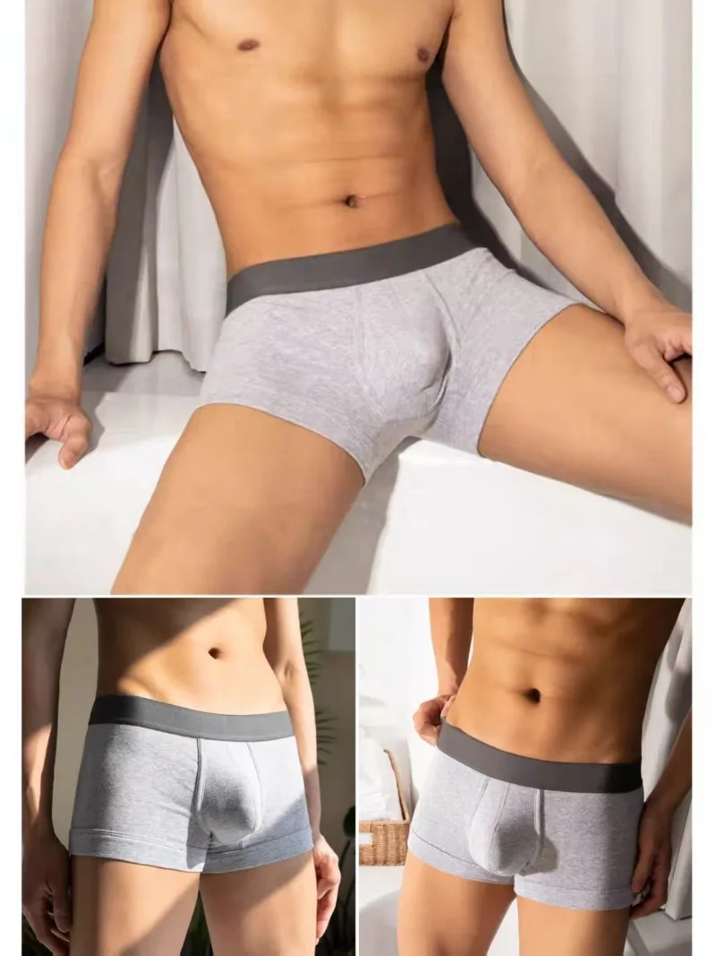 Men Big Front Pouch 100 Percent Cotton Boxer Shorts Mid Waist Wide Elastic Band High Elasticity Breathable Soft Trunks Underwear - view 3