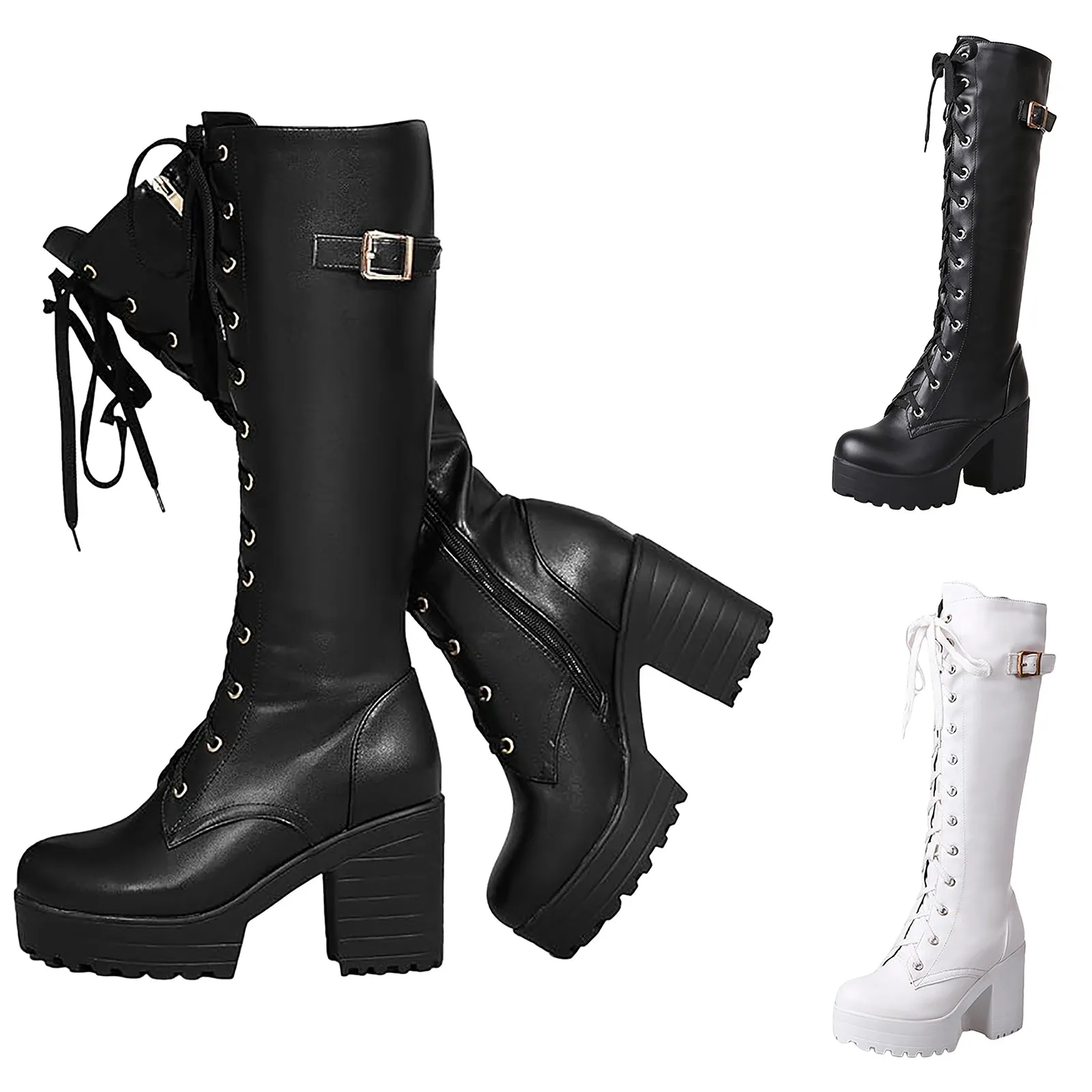 Botas hasta la rodilla para mujer, tacón de comercio exterior, botas altas hasta el muslo de cuero con tacón grueso, botas de nieve hasta la rodilla угги зимові жіночіі