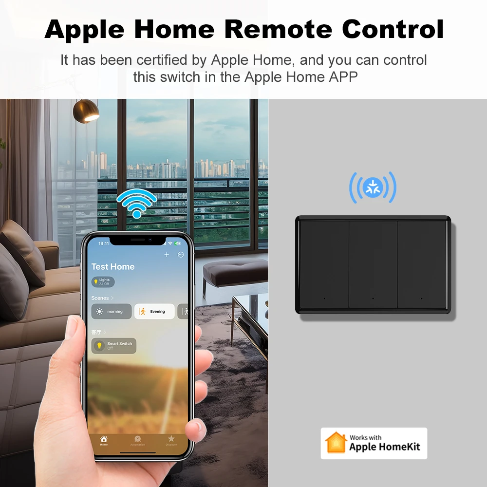 Smart Matter WiFi Wall Light Switch No Neutral& With Neutral US 1 2 3 4 Gang Physical Button Homekit Siri Voice for Google Home