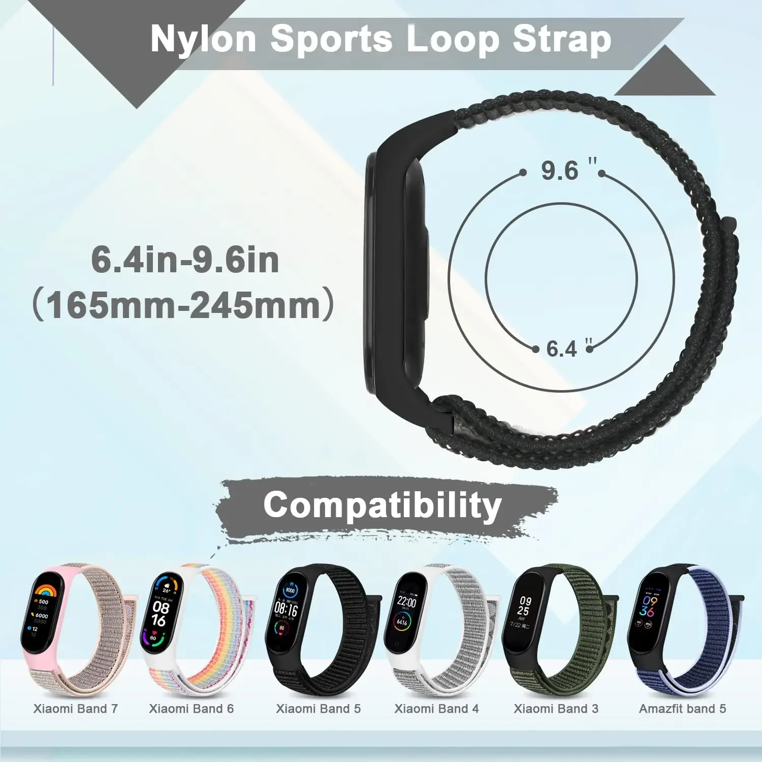 Nylon Sport Loop Strap For Xiaomi Mi Band 7 6 5 4 Bracelet Replacement Wrist Watchband Pulsera Correa Xiaomi Mi Band 3 4 5 6 7 - view 2