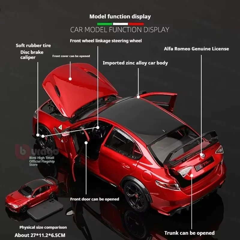 Nowy oryginalny Bburago 1:18 Alfa Romeo Giulia Gtam Model odlewu Alfa Romeo Giulia Giulia Gtam-99 Miniaturowe zabawki ze stopu Model Prezenty