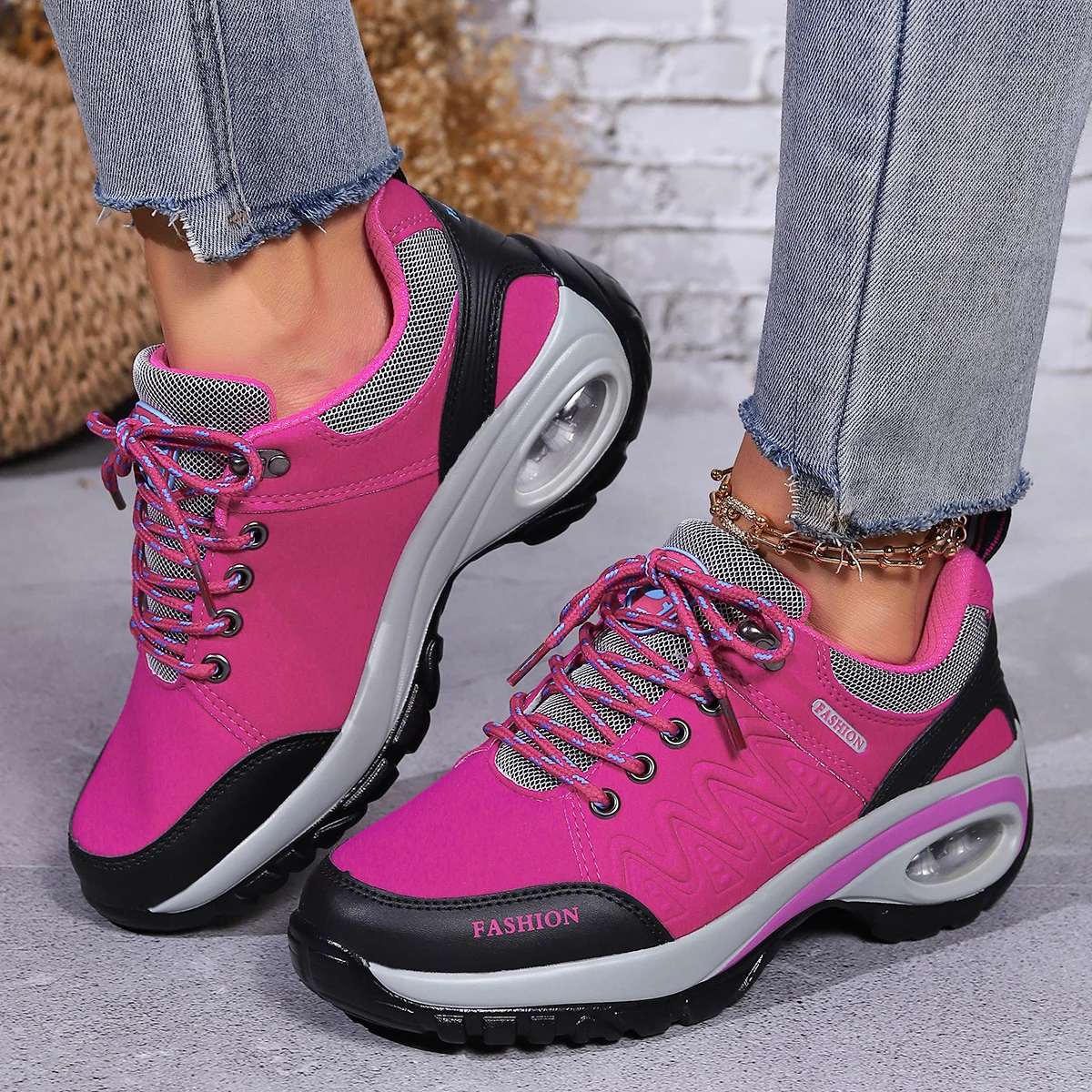 

Women Plus Size Outdoor Hiking Shoes Non Slip Rubber Sole Breathable Lightweight Trekking Walking Sneakers