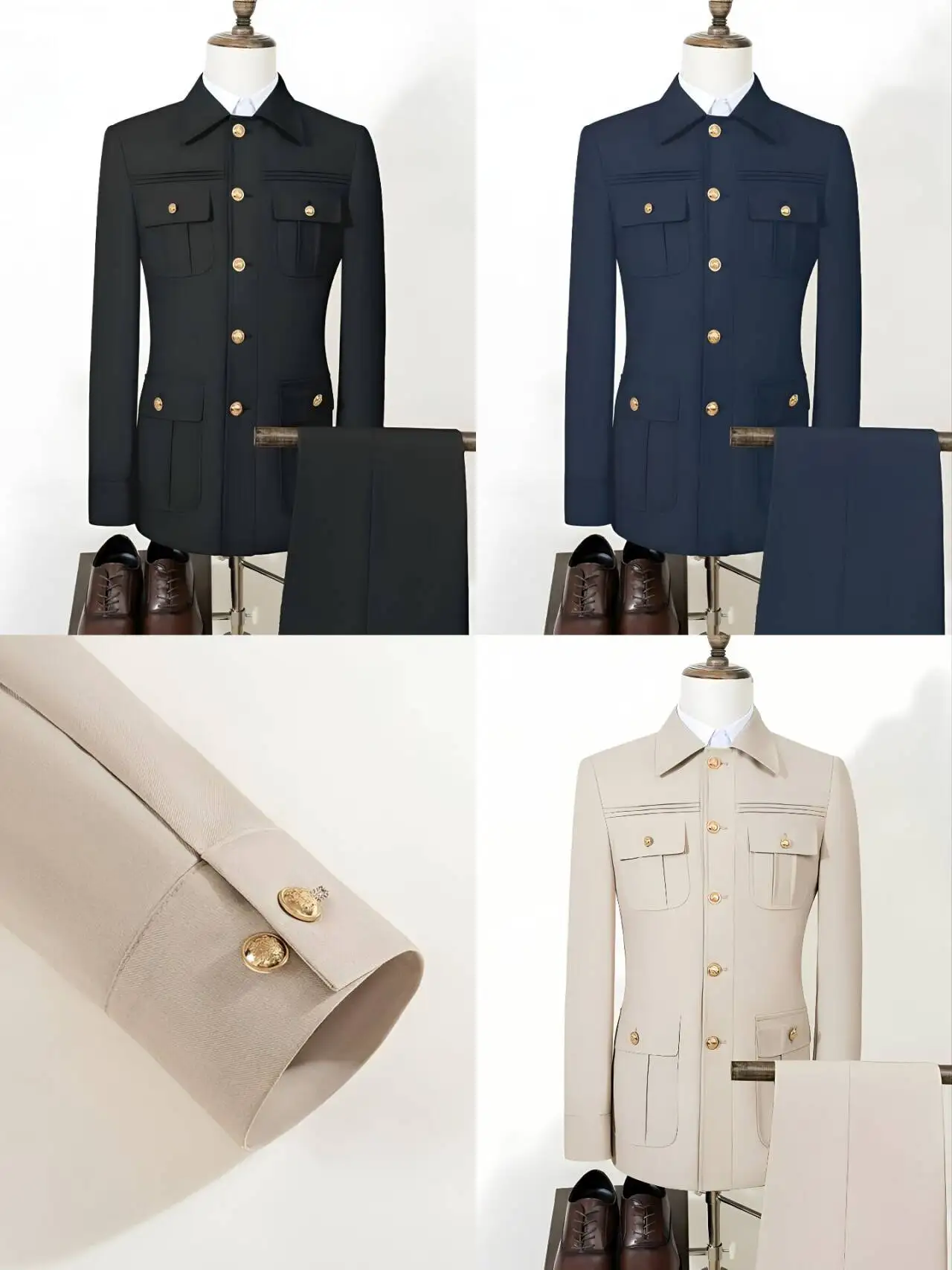 

High Quality Elegant Men's suit Classic Fit Multi Buckle Multi Pocket Solid Color Casual Business Set Men's 2-piece Set