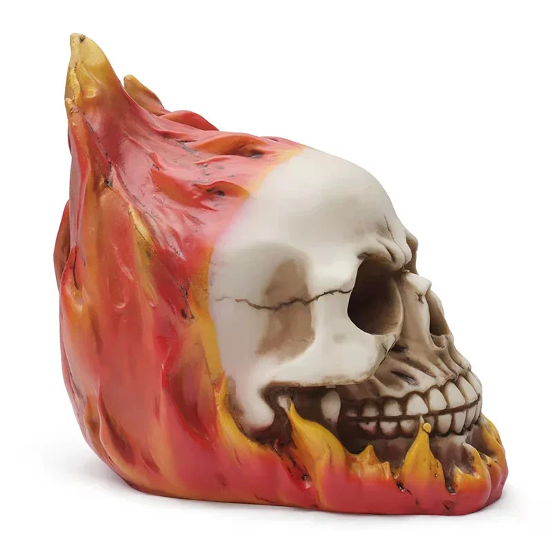 Vilead Flame Skull Resin Crafts Statue Skull Props Model Halloween Horror Party Decor Sculpture Living Room Interior Ornaments