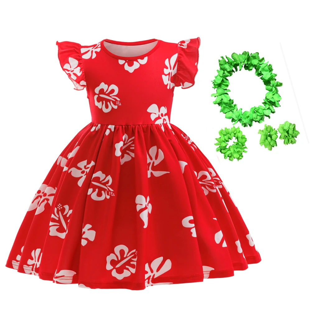

Hawaiian Girls Princess Dress for Girls Casual Dress with Flower Garland Halloween Cosplay Costume Kid Summer Birthday Party