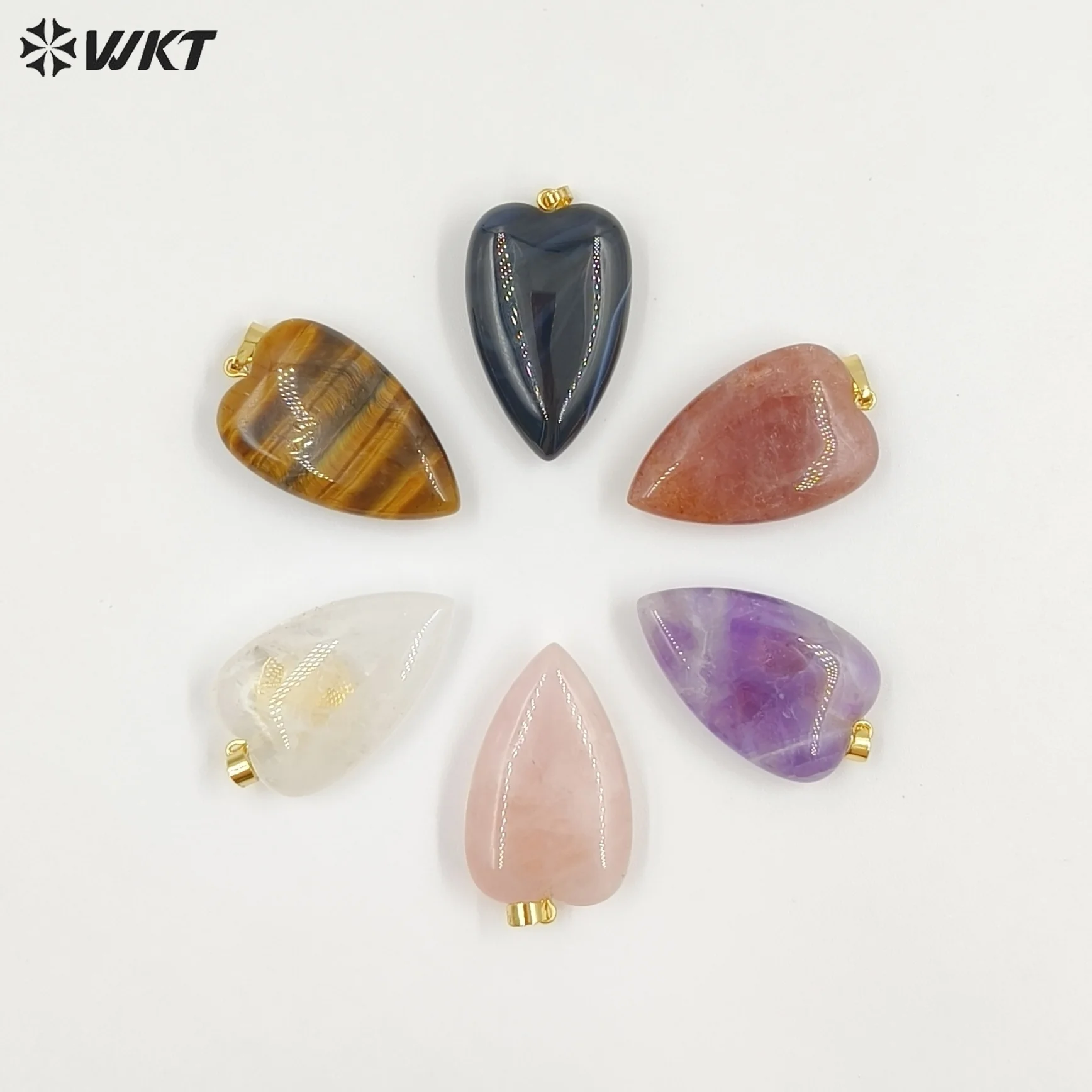 

WT-P2047 Romantic Gold Plated Zircon And Tiger Eye Natural Gemstones Heart Shape Pendants As Lovely Handmade Jewelry Accessory