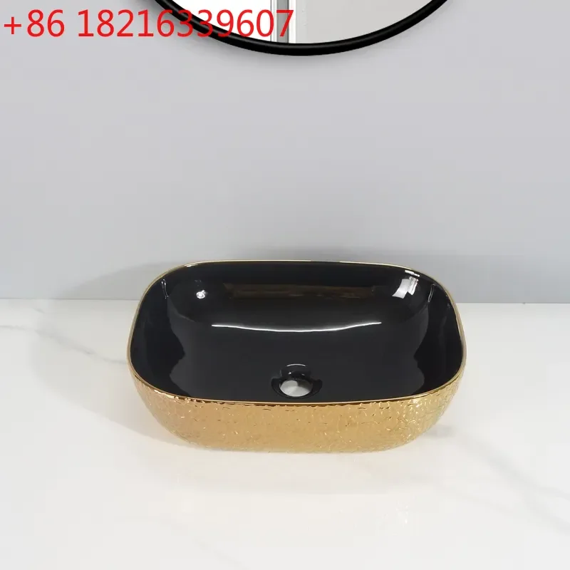 YAO Leopard Print Gold Black White Electroplating Single Basin Art Wash Basin Bathroom Integrated Table Sink Balcony