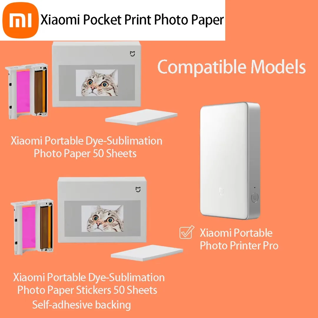 

Original Xiaomi Portable Dye-Sublimation Photo Paper/Self-adhesive Stickers 50 Sheets for Xiaomi Mijia Pocket Photo Printer Pro
