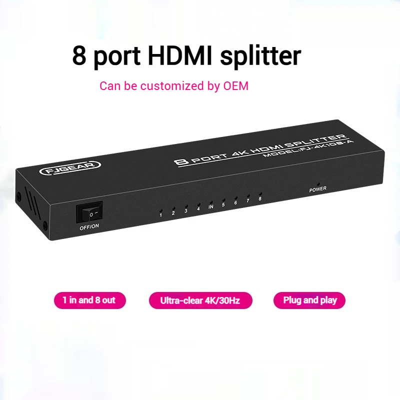 4K HDMI 1x8 Splitter 1 In 8 Out 1080P Full HD Audio Video Distributor Converter for DVD PS3 Xbox PS4 Laptop PC To 8 TV Monitor