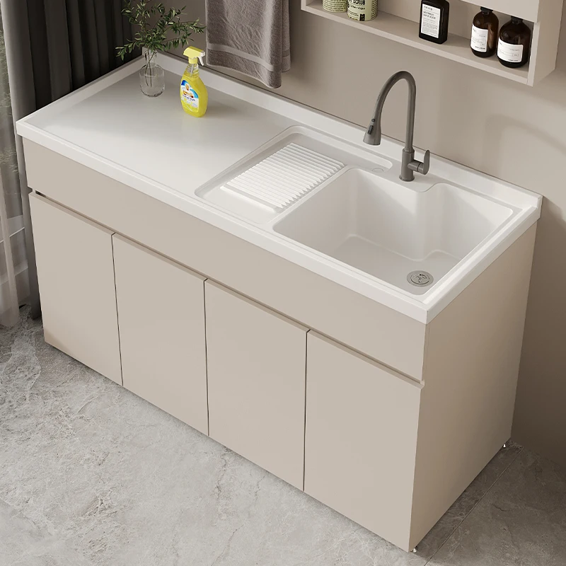 

Honeycomb aluminum balcony washing machine integrated cabinet combination with washboard laundry cabinet quartz stone laundry