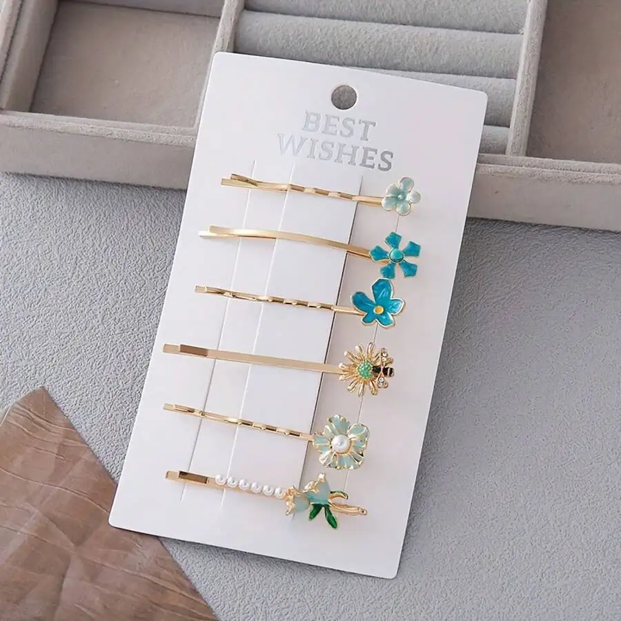 

Floral Hair Pins Set Of Six: Cute Zinc Alloy Hair Accessories For Women