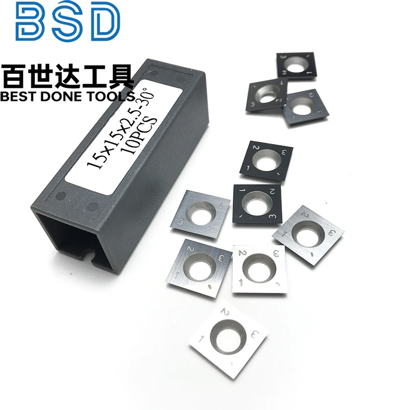 10pcs 15x15x2.5mm 30 Degree Solid Carbide Cutters - Square Woodworking Inserts for Lathe Tools