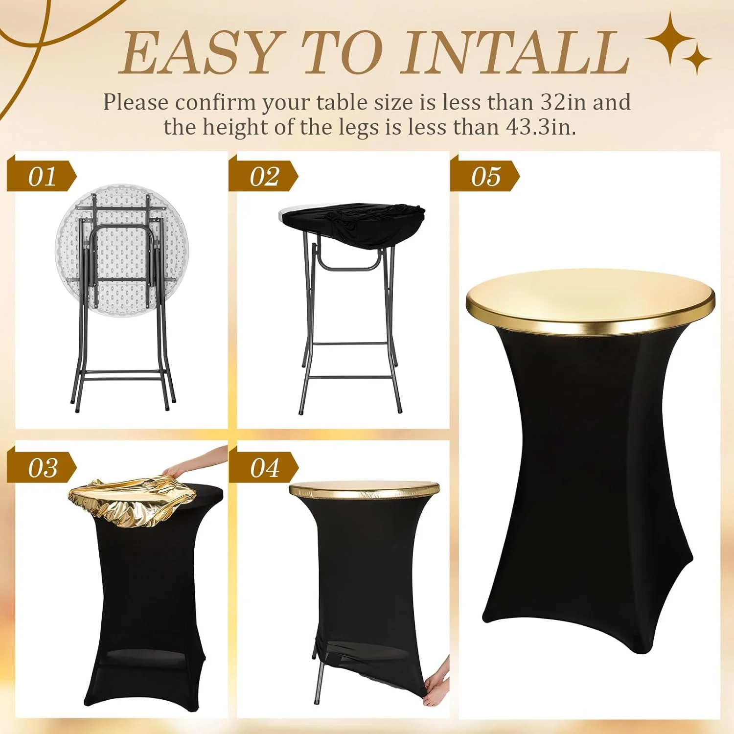 Gold Cocktail Table Topper Cap Stretch Spandex Tablecloth for Round Table Elastic Tablecloth for Bar Pub Wedding Party Banquet 4