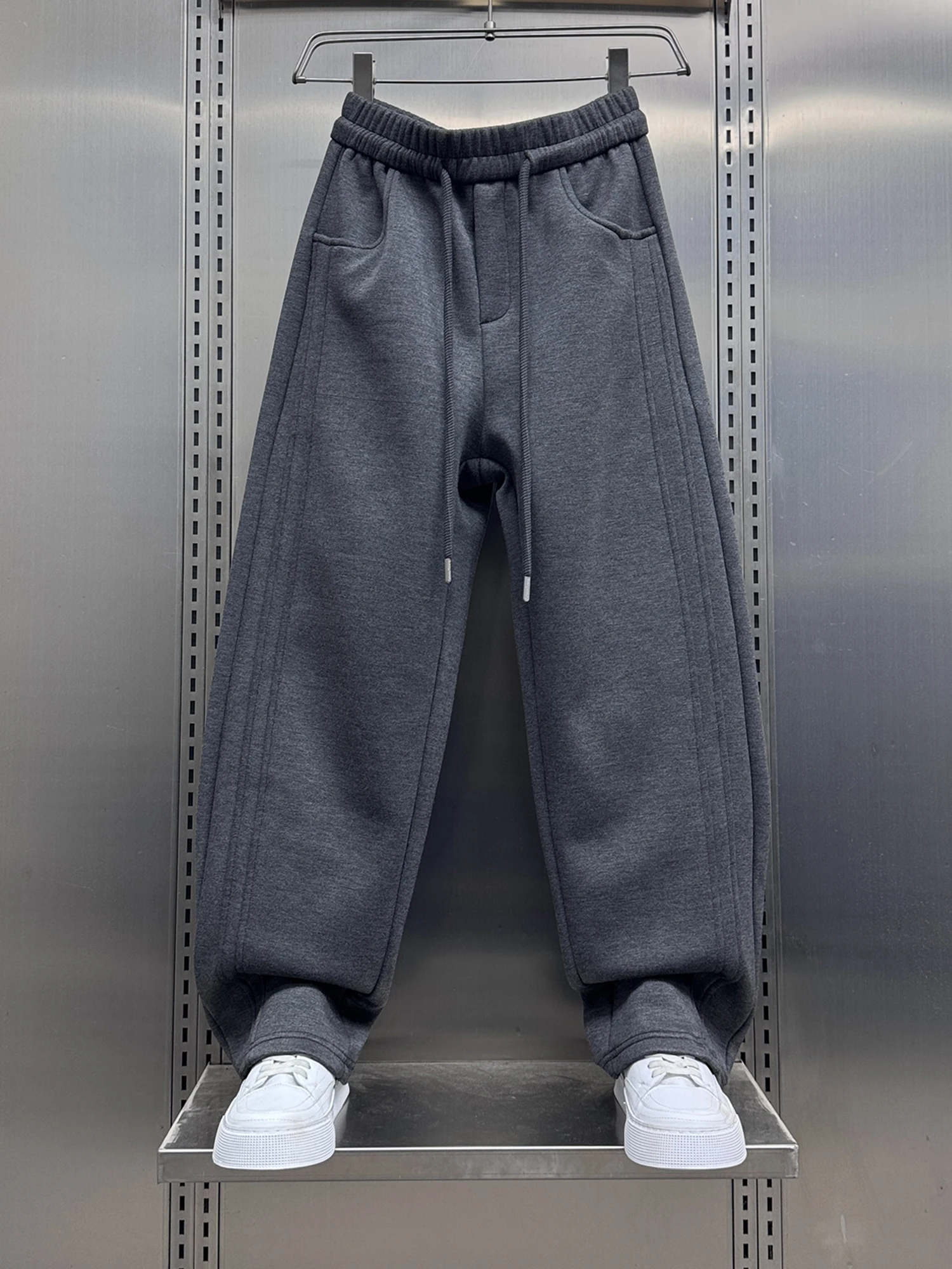 

Men's Casual Fce Lined Thiened Loose Dstring Straight Leg Pants Autumn Winter New Sle Versatile Sports Trousers