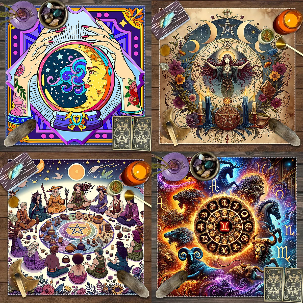 1pc Three phase goddess tarot card tablecloth, Wicka new pagan witch magic altar twelve constellation decorative tablecloth