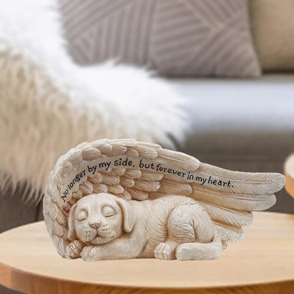 Sleeping Puppy Angel Wings Memorial Statue Resin Pet Grave Marker Figurine Outdoor Garden Decoration for Dog Loss Tribute