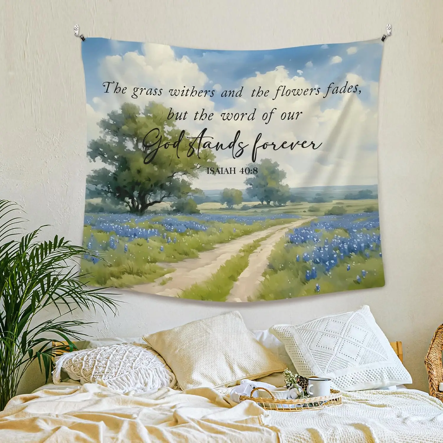

Bible Verse Isaiah Wall Tapestry Hanging for Bedroom, Farmhouse Blue Tapestries Decor Art for Home Living Room Church