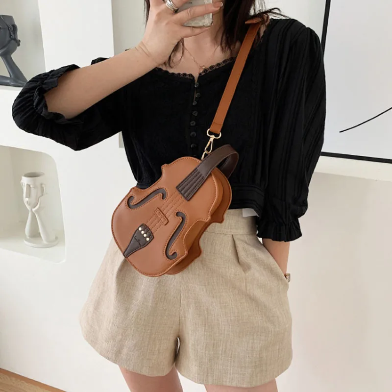 

violin shape bag PU Leather Small Backpacks Women Creative Violin Female Crossbody Bag Sewing Thread Ladies Shoulder Bag