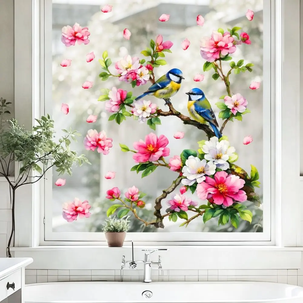 Static Cling Window Decal Watercolor Floral Style Removable Glass Film For Living Room Bedroom Home Decor