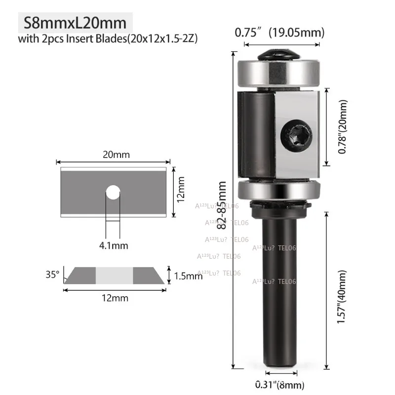 Indexable Bearing Trimmer Router Bit Double Detachable Blade CNC Woodworking Tool