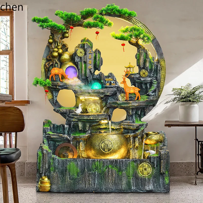 

ZML large-scale floor-to-ceiling rockery flowing water fountain ornament living room decoration alpine circulating water feature