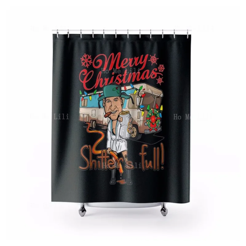 New Customizable Toilet Christmas Holiday Movie Home Decor Black Shower Curtain