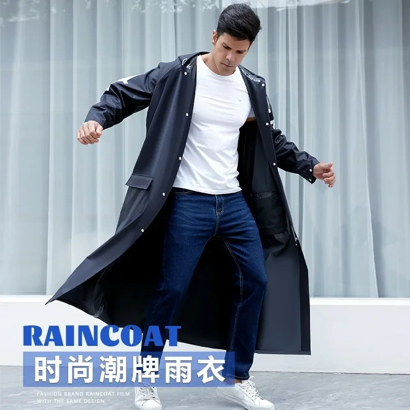 Black Fashion Adult Waterproof Long Raincoat Women Men Rain Coat Hiking Travel Fishing Outdoor Hooded Rain Poncho Rain Jacket