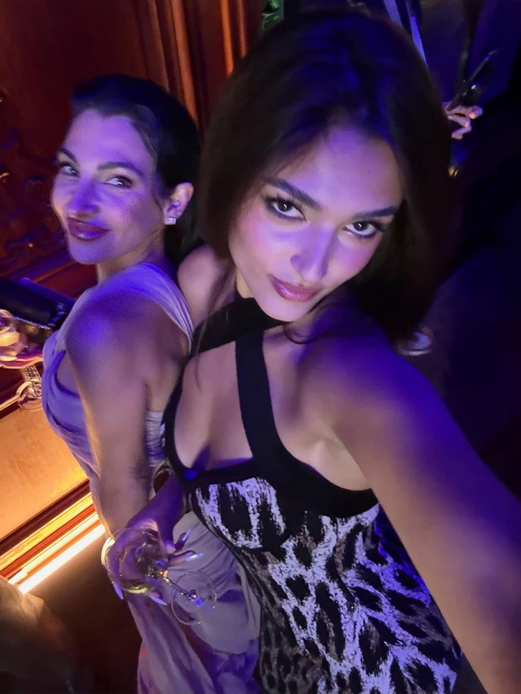 Whatiwear Patchwork Maxi Dress Donna Stampa leopardata Collo basso Cross Halter Sexy Midnight Hottie Classic Street Prom Party Abiti