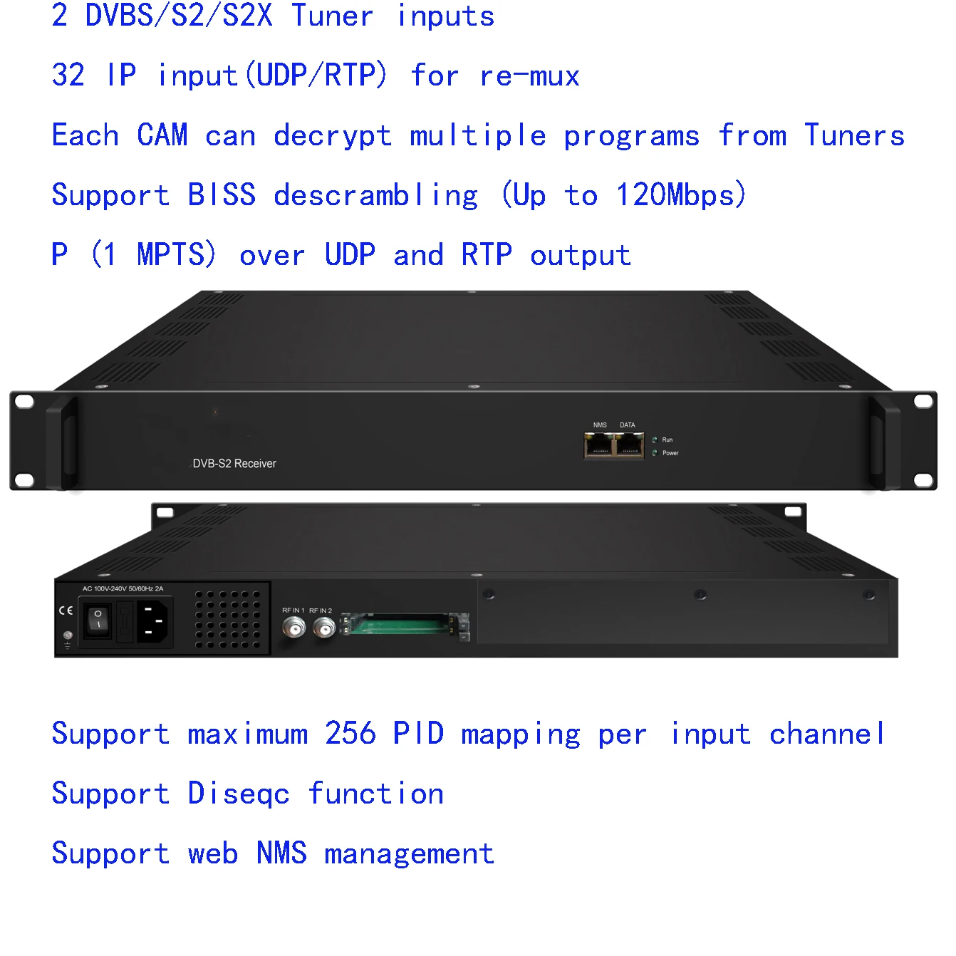 encrypted DVB-S/S2/S2X Multi-Channel CI-Receiver, DVB-S2X reciver, CAM receiver, demodulation decrypt TV programs