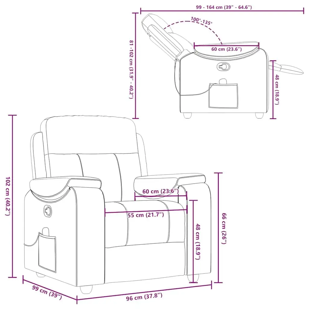 Massage Recliner Chair k Gray Fabric Upholstered Armchair with 6-Point Vibration Massage and Manual Reclining Function