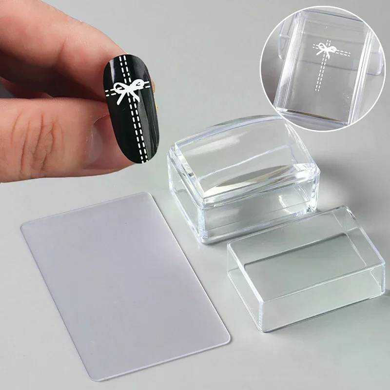 Silicone Head Transfer Tool Transparent Rectangle Nail Art Stamper With Scraper Fast Clear Jelly French Stamping Manicure